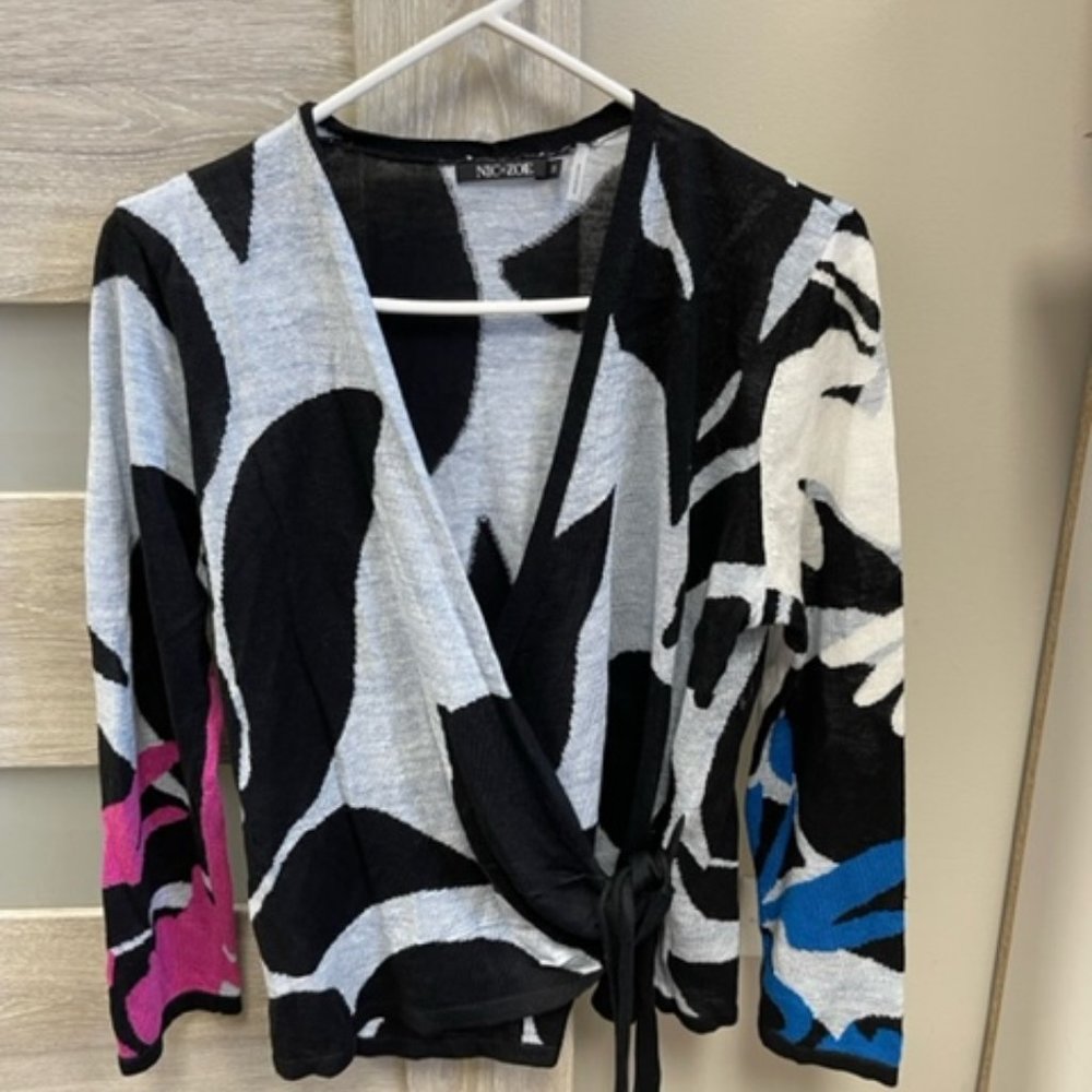 NIC+ZOE Black, White, Pink, and Blue Cardigan NWOT